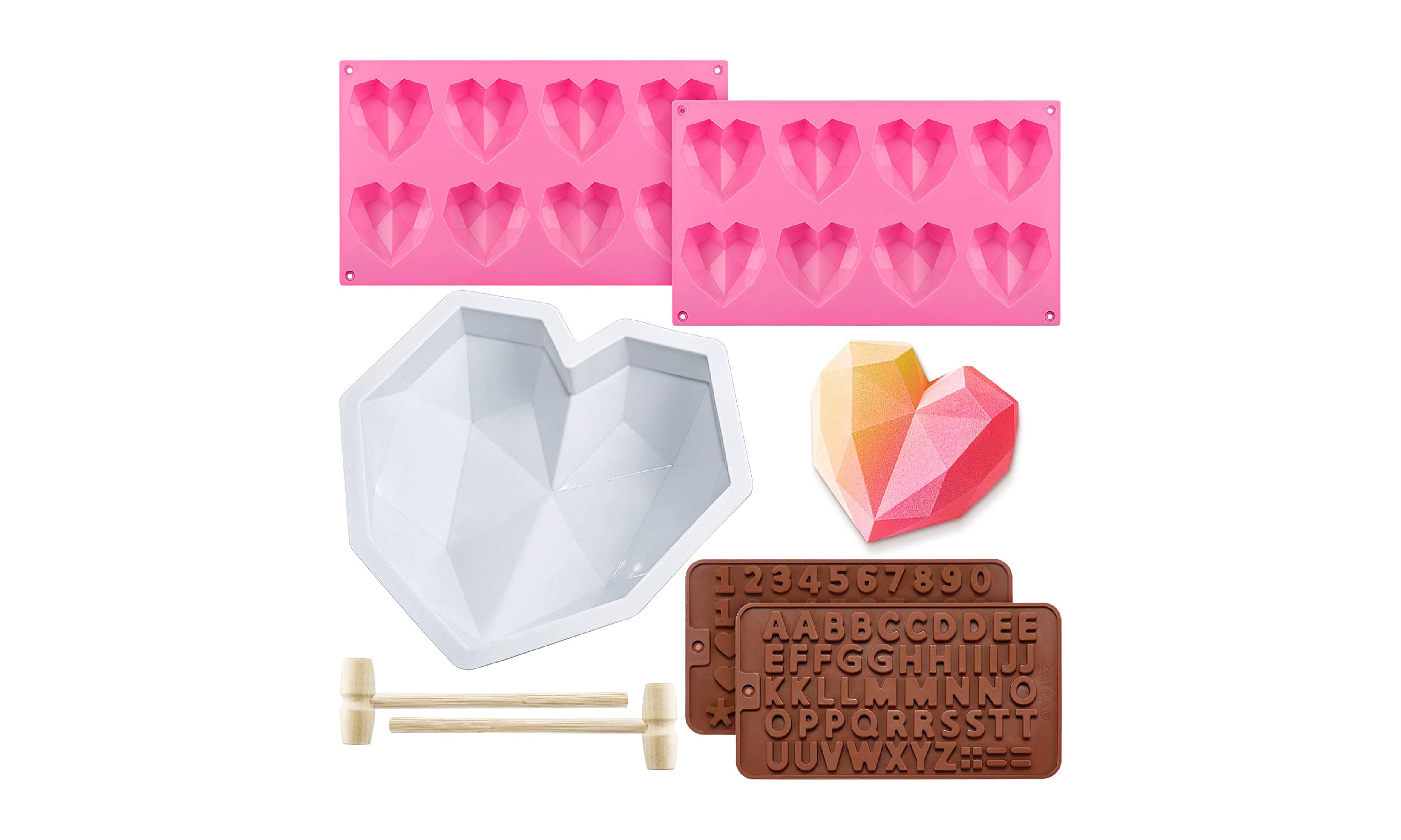 Silicone Heart Mold, Breakable Heart Mold Set for Chocolate with Wooden  Hammers, Number and Letter Molds, Diamond Heart Shaped Mold for Valentines  Day