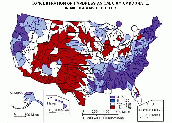 Map of Hard Water Areas US